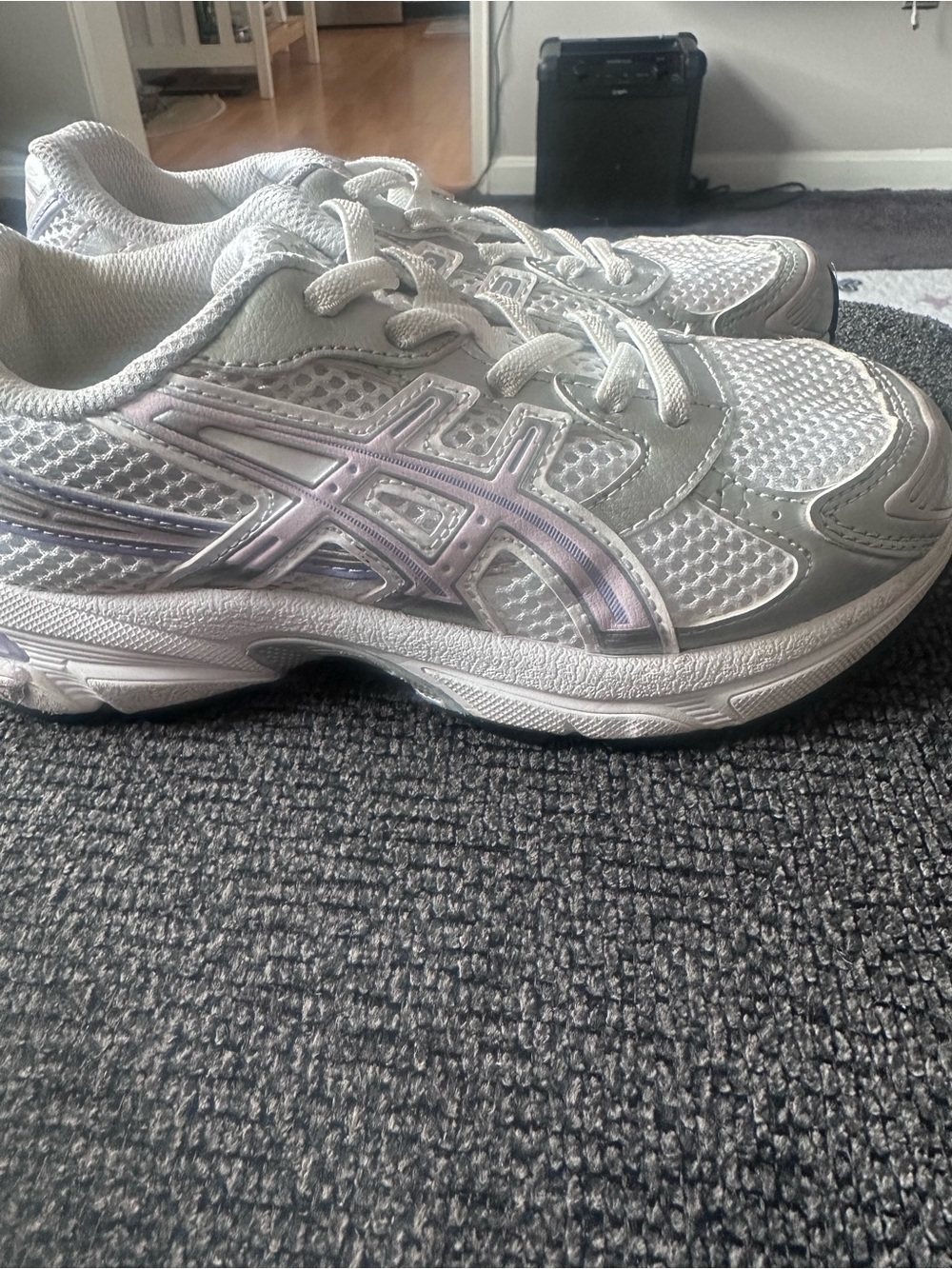 ASICS Girls Silver Athletic Sneakers with Subtle Pink Accents